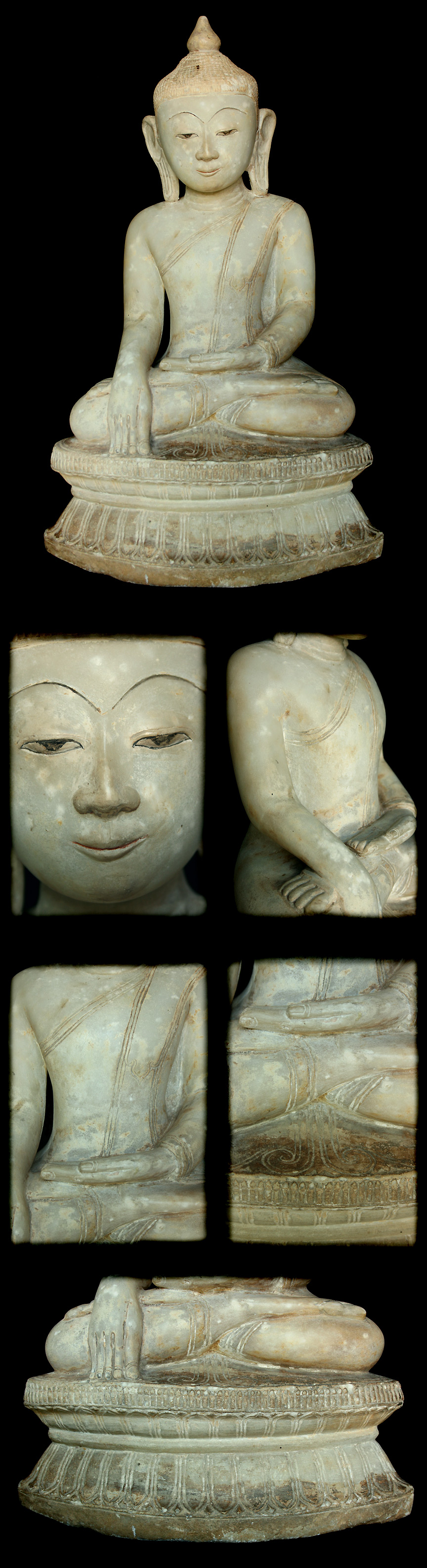 Extremely Rare 18C Alabaster Sitting Ava Buddha #NO.004.1